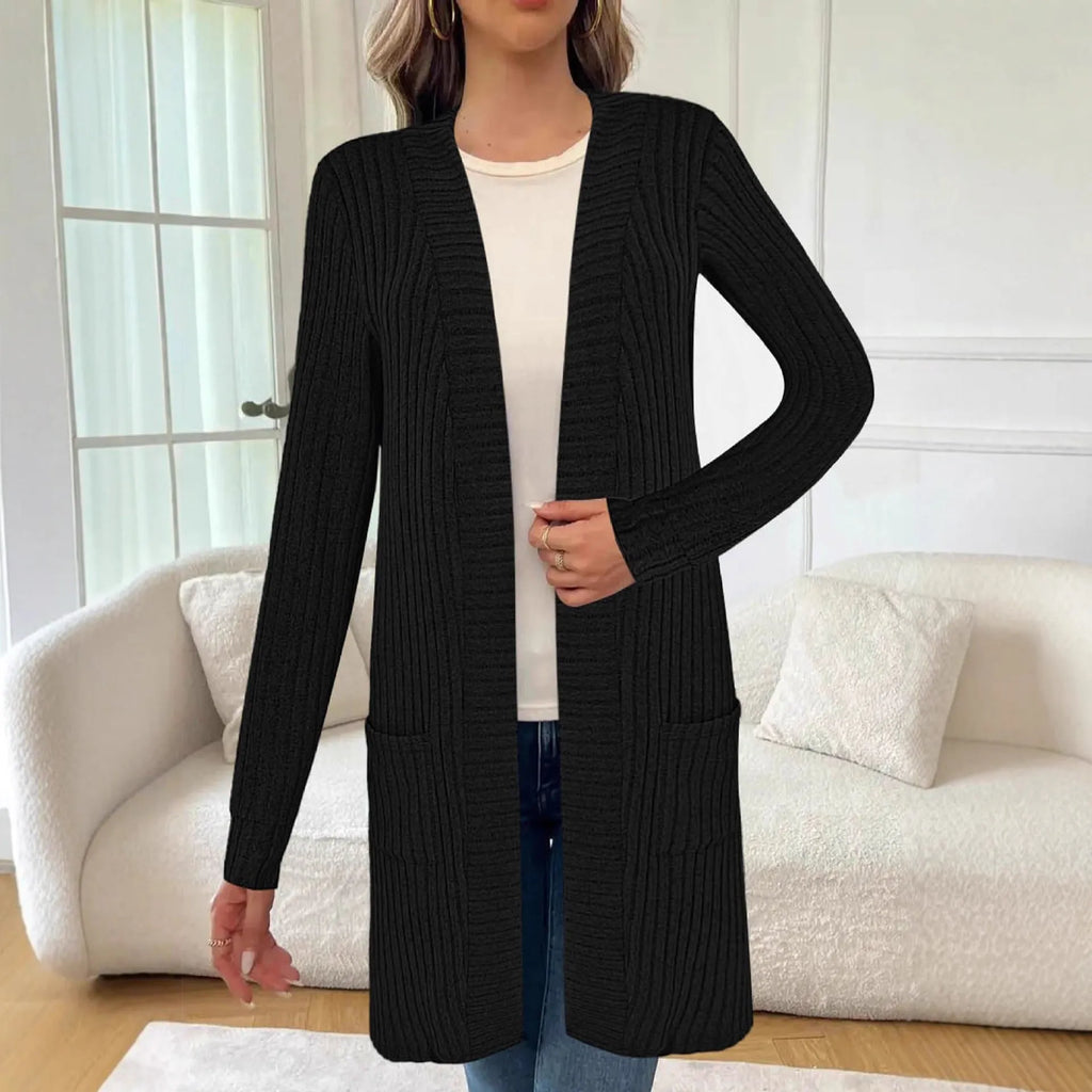Plus size loose fit long sleeve knitted cardigan jacket in black, grey, or wine red.
