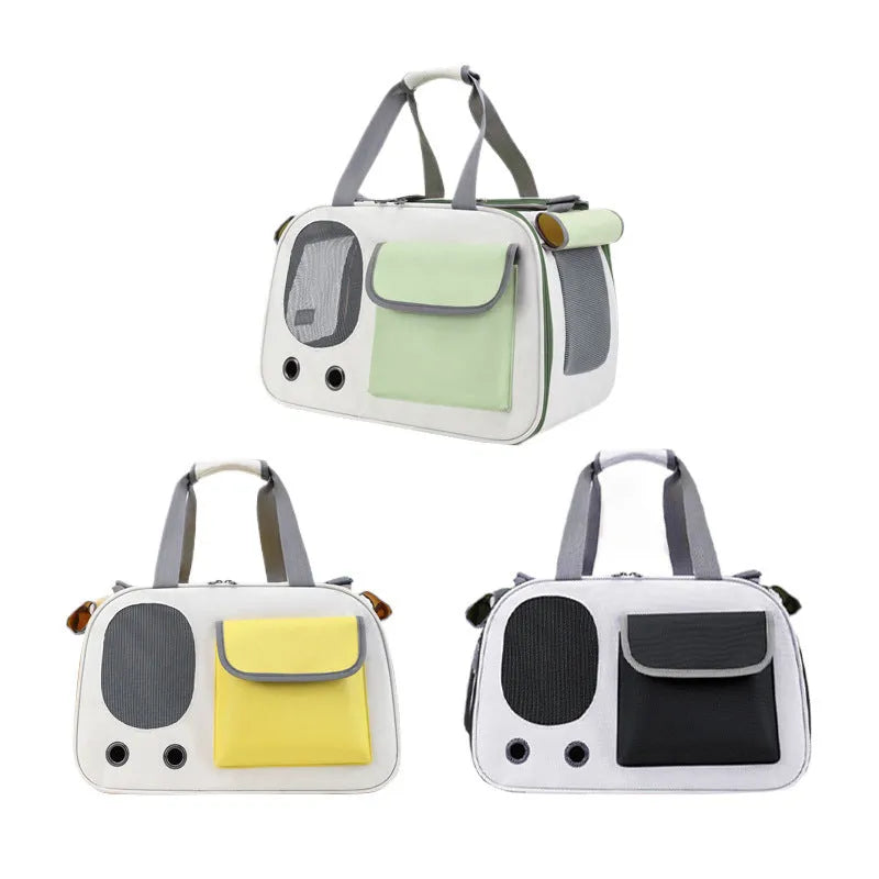 Foldable canvas pet carrier backpack in black with single shoulder strap