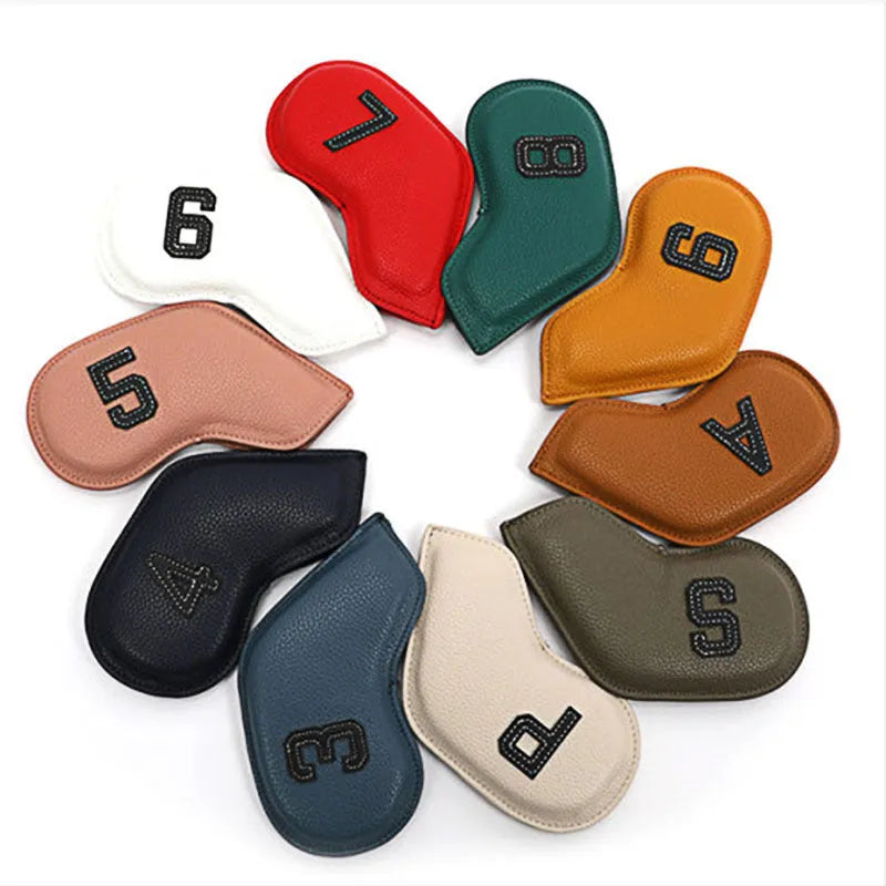 Set of 10 digitally printed PU golf club head covers for driver, woods and irons