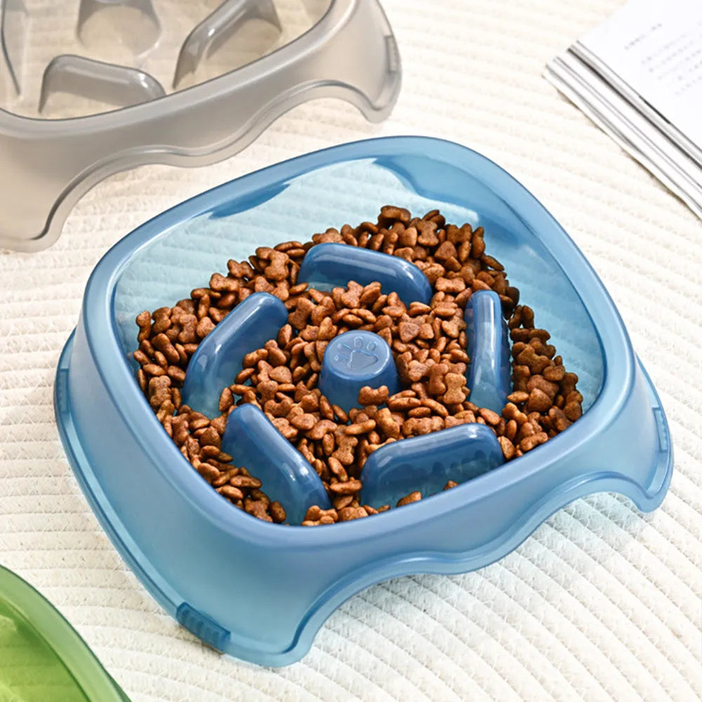 Blue plastic dog slow feeder anti-choking bowl for food and water