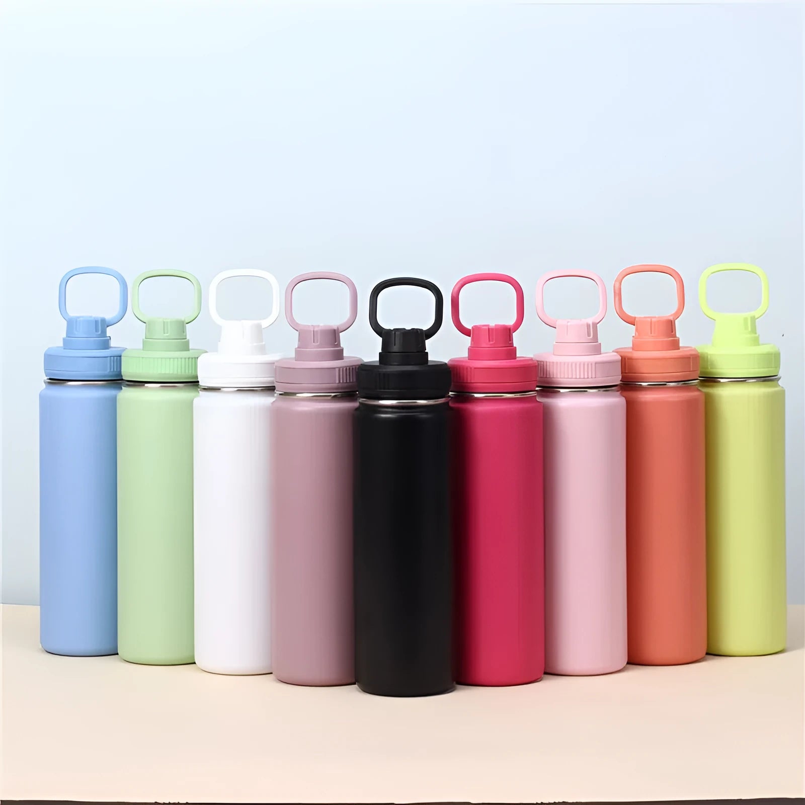 Dopamine colour scheme 710ml stainless steel insulated fitness yoga water bottle with rope