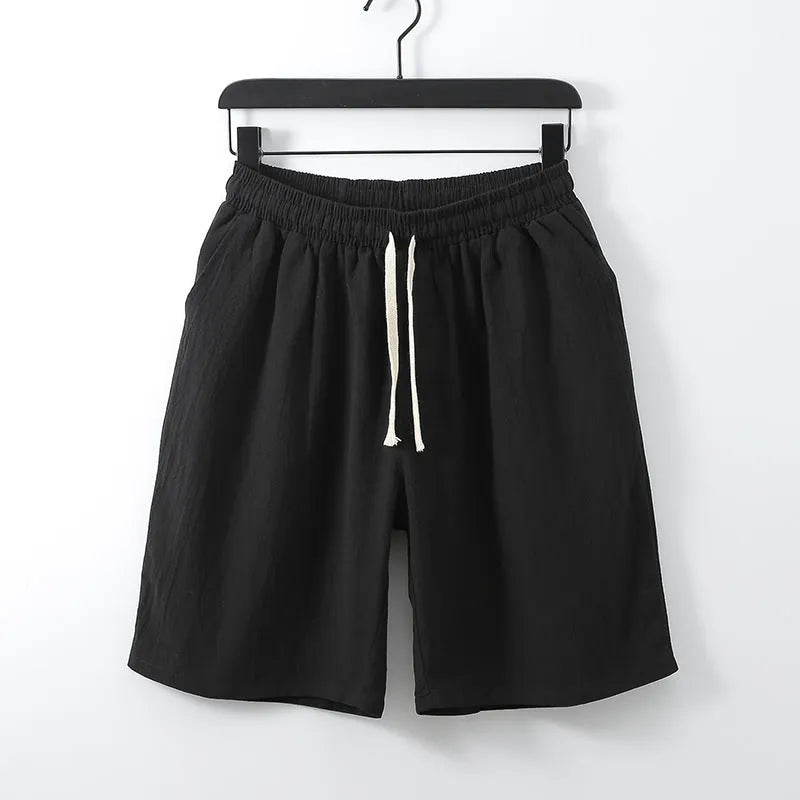 Plus size men's cotton linen shorts in white, mid waist straight leg cut, sizes M to 9XL