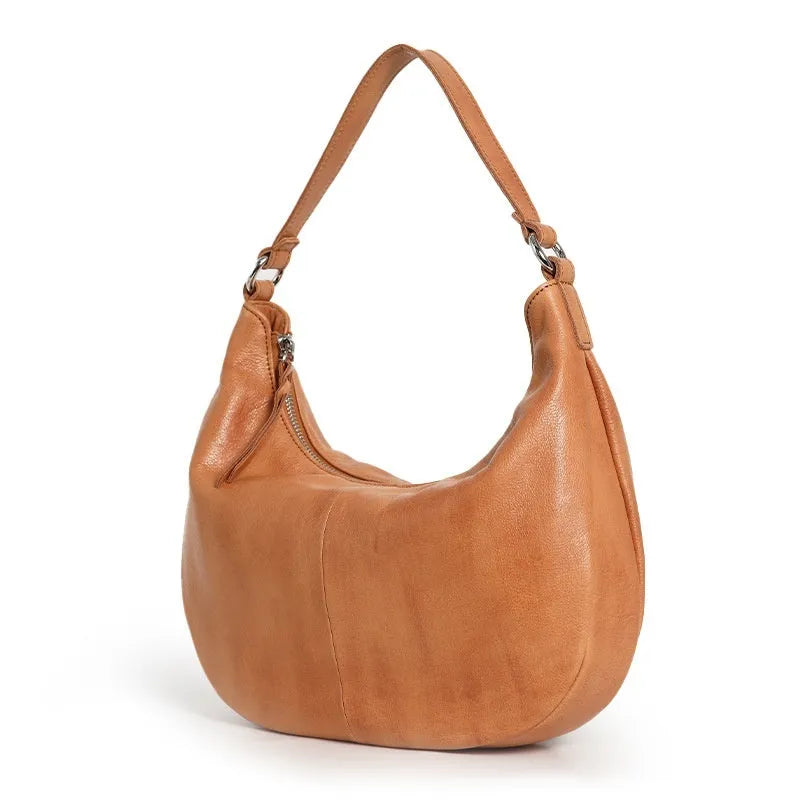 Cortical women's spliced casual crossbody bag in khaki top grain leather dumpling shape 30x7x19cm