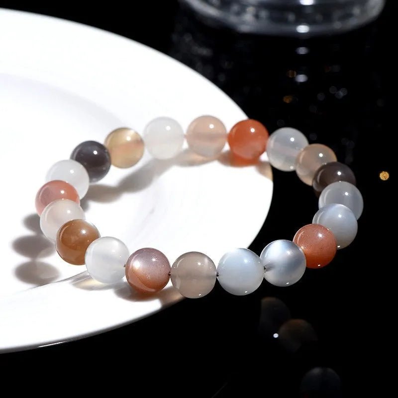 Natural moonstone bracelet with 8mm beads in single circle unisex design