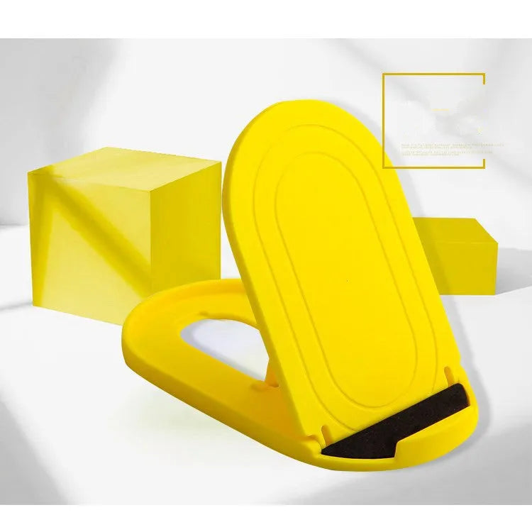 Plastic lazy bracket mobile phone stand shown in one of six available colours: black, blue, grey, pink, white, or yellow.