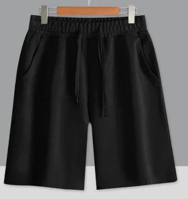 Men's cotton straight leg sports shorts in light grey with elastic waistband