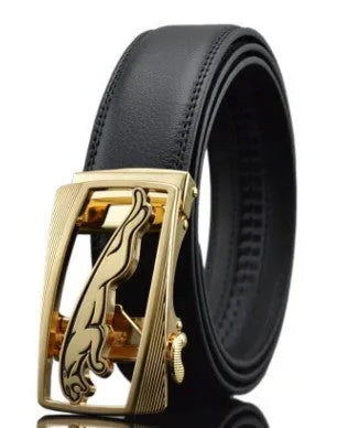Men's automatic buckle leather belt with cowhide construction and pattern design