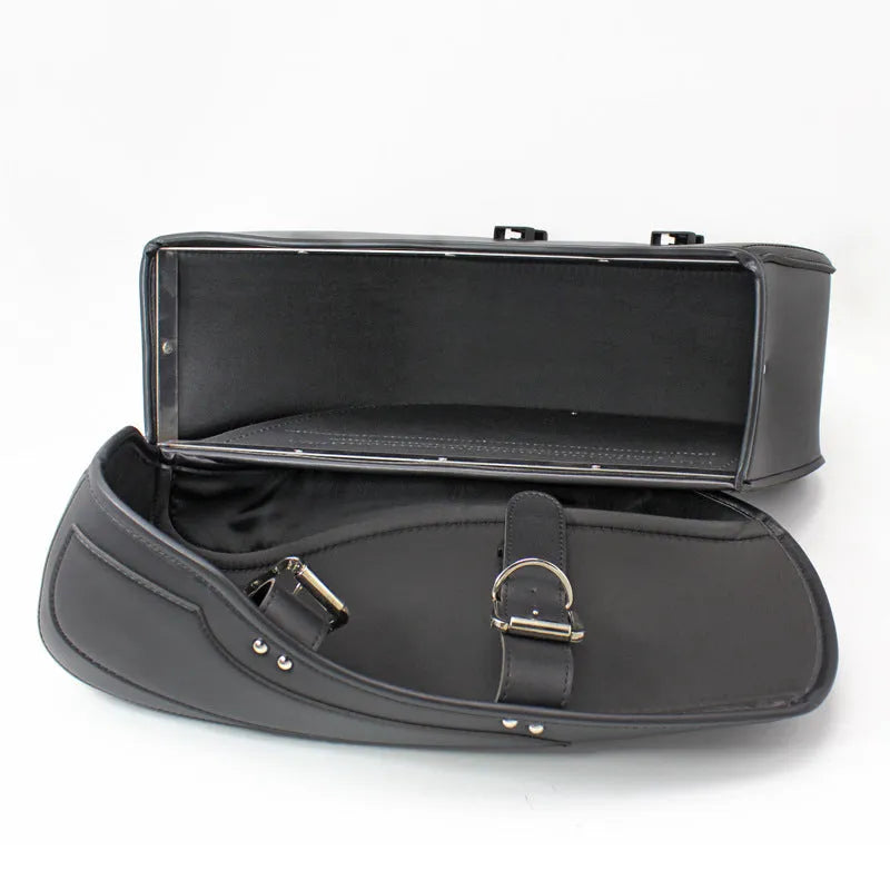Motorcycle side box saddle bag in PU leather with retro styling and 42cm dimensions