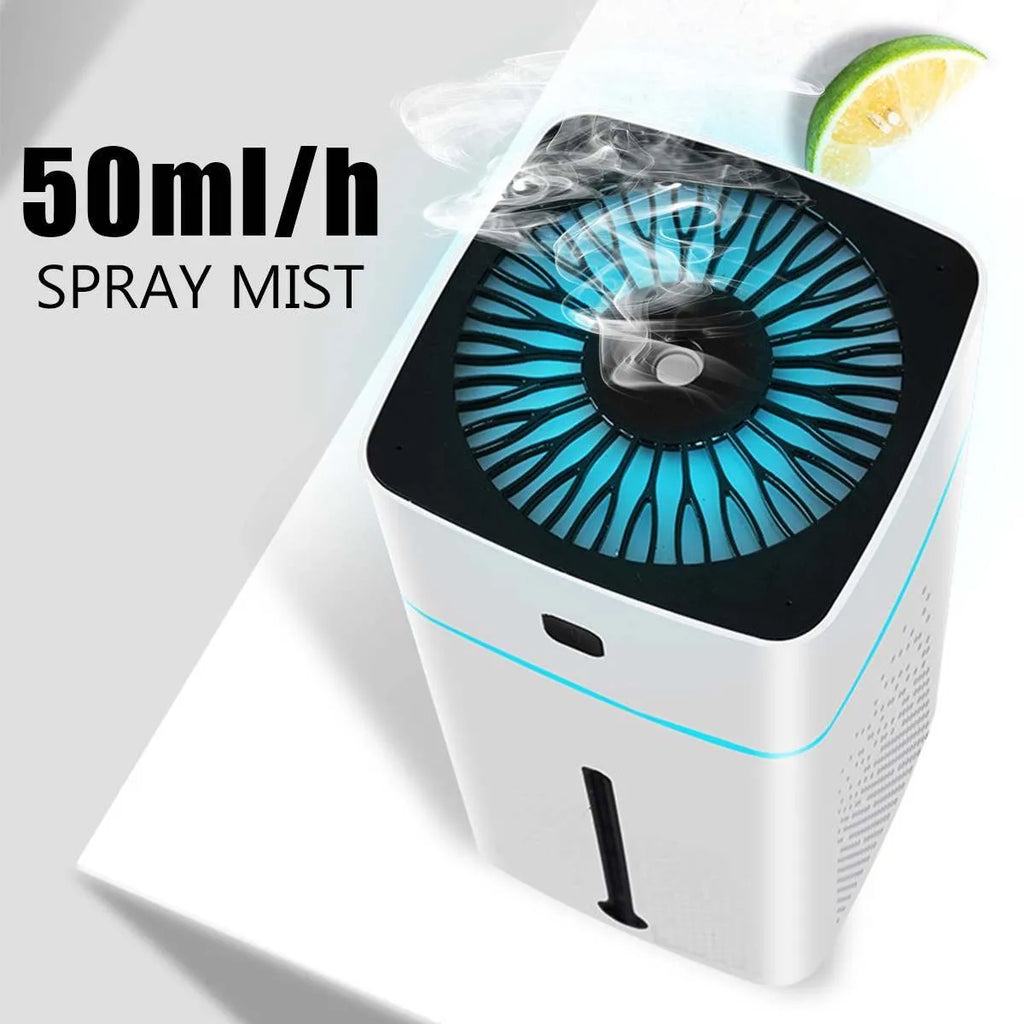 Black or white desktop humidifier with 1000ml tank and USB port for home office use.