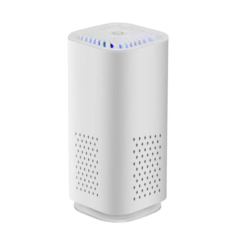Mini USB air purifier in white or black for cars and small rooms under 10 square metres.
