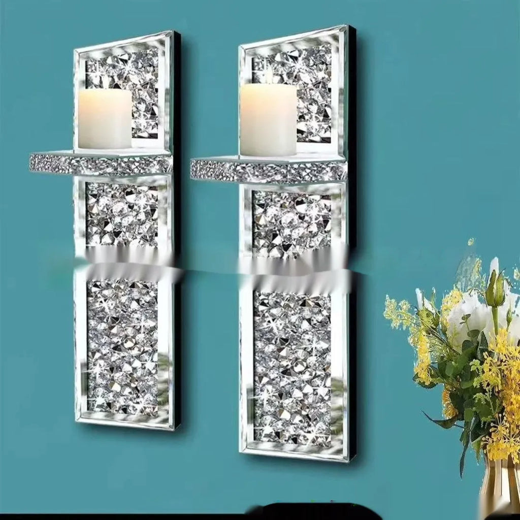 Silver mirror glass wall hanging candle holder pair modern simple style 10x11x38cm