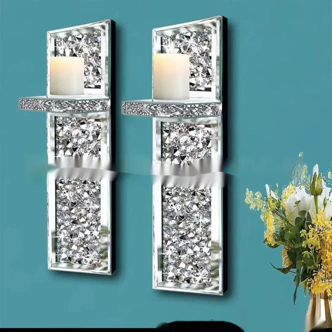 Silver mirror glass wall hanging candle holder pair modern simple style 10x11x38cm