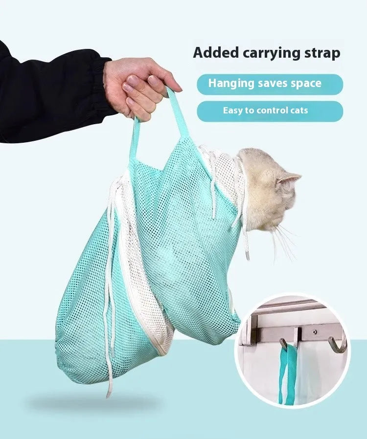 Upgraded cat grooming bag with detachable sponge in grey and white colour option