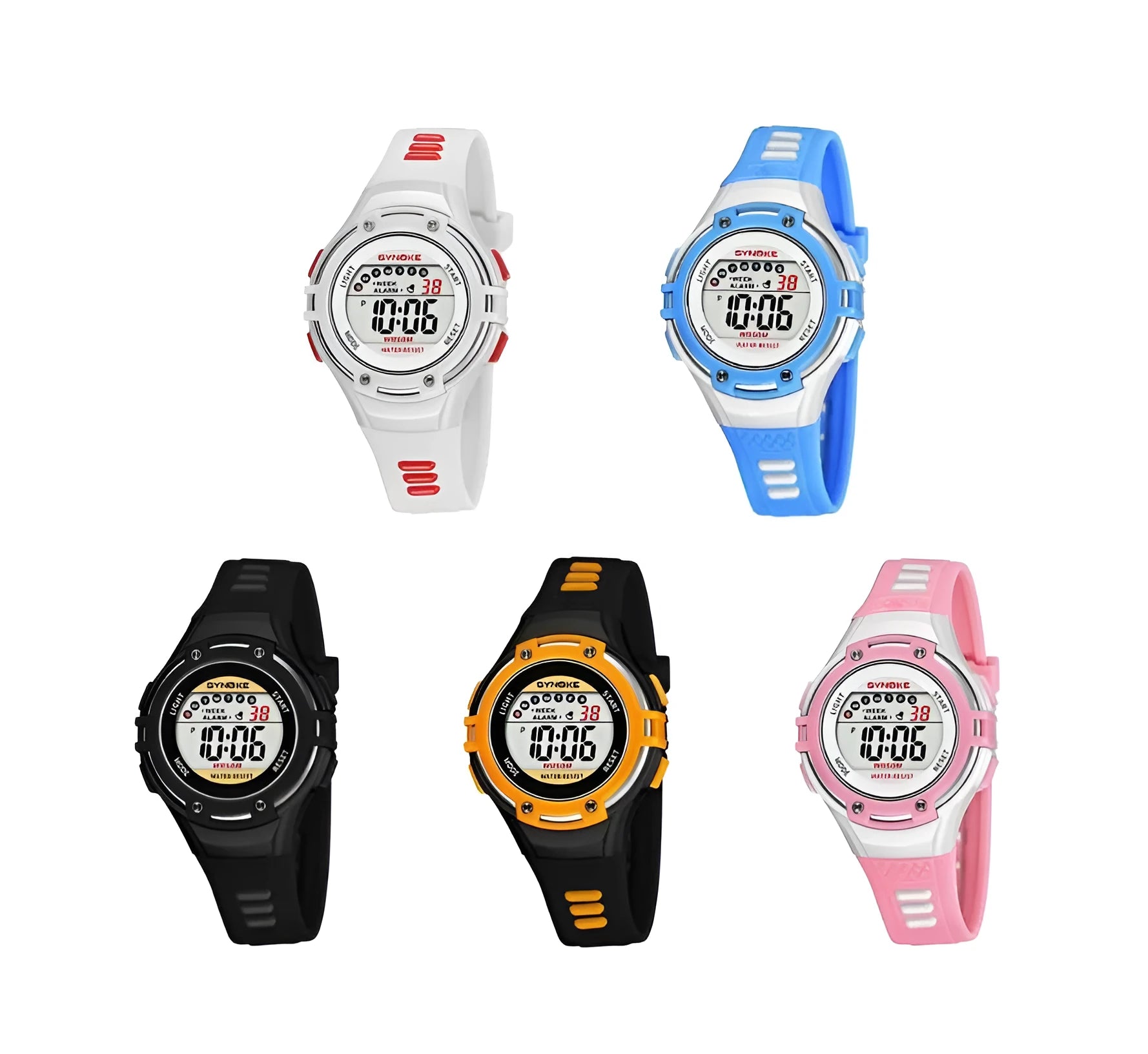 Synoke children's electronic watch in black with luminous display, alarm and 50m water resistance on a child's wrist