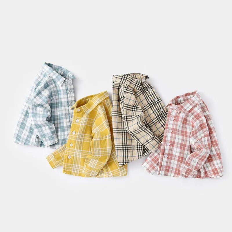 Boys' cotton lattice pattern shirt in multiple colours with animal and cartoon elements