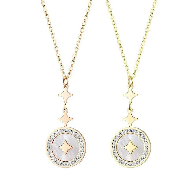 Titanium steel women's necklace with six-pointed star pendant on O-ring chain