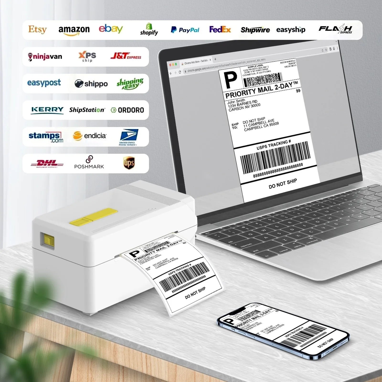 FlashLabel Thermal Express Label Printer for shipping labels with USB connection