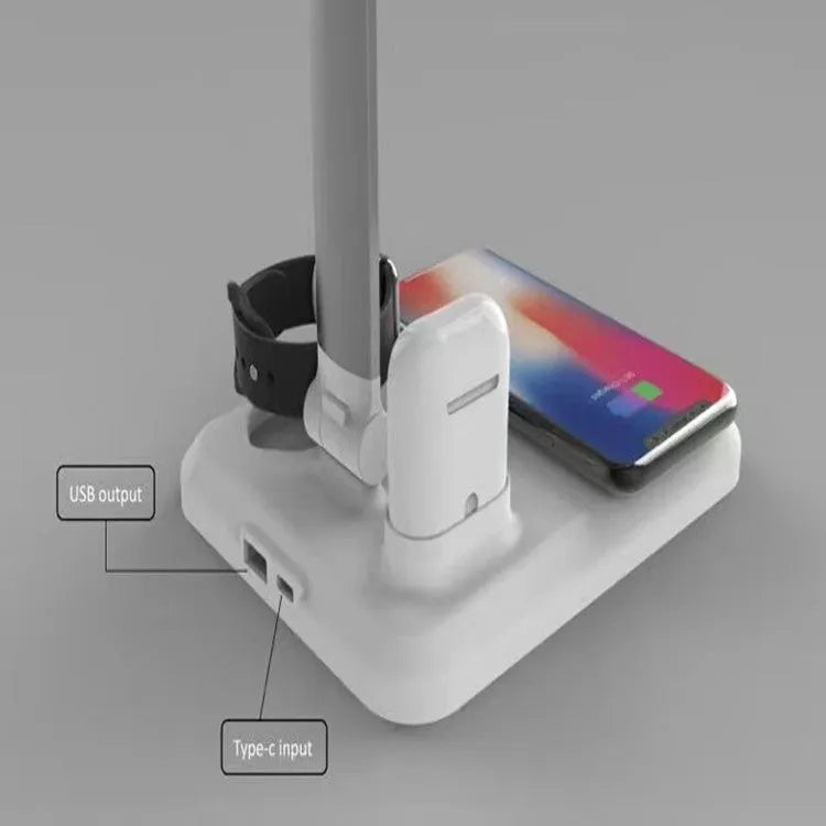 Black or white X-1 LED desk lamp with integrated wireless charging pad and USB Type-C port