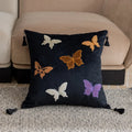 Square butterfly embroidery cushion with Chinese design in beige, black, or purple colours