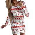 Women's tight-fitting Christmas dress with animal print and long sleeves in a floral colour.