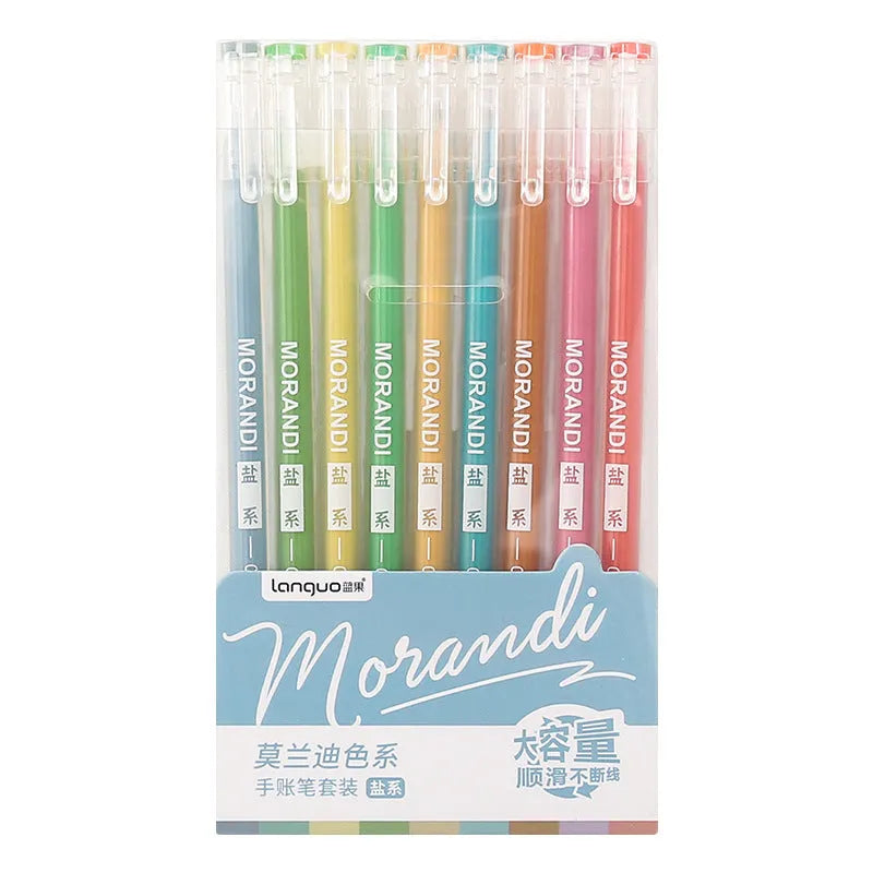 Set of nine retro-style gel pens with 0.5mm needle tips in assorted cute colours