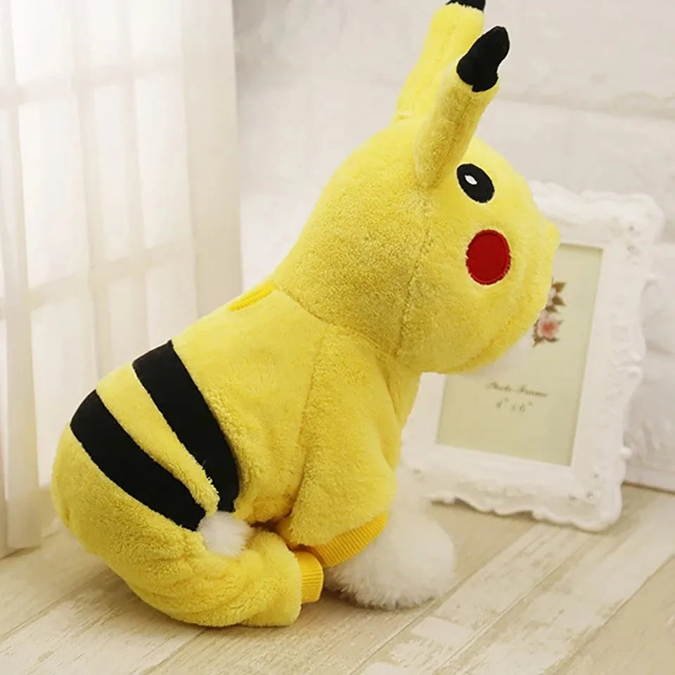 Fleece cat coat with hood in cartoon design for autumn winter indoor wear