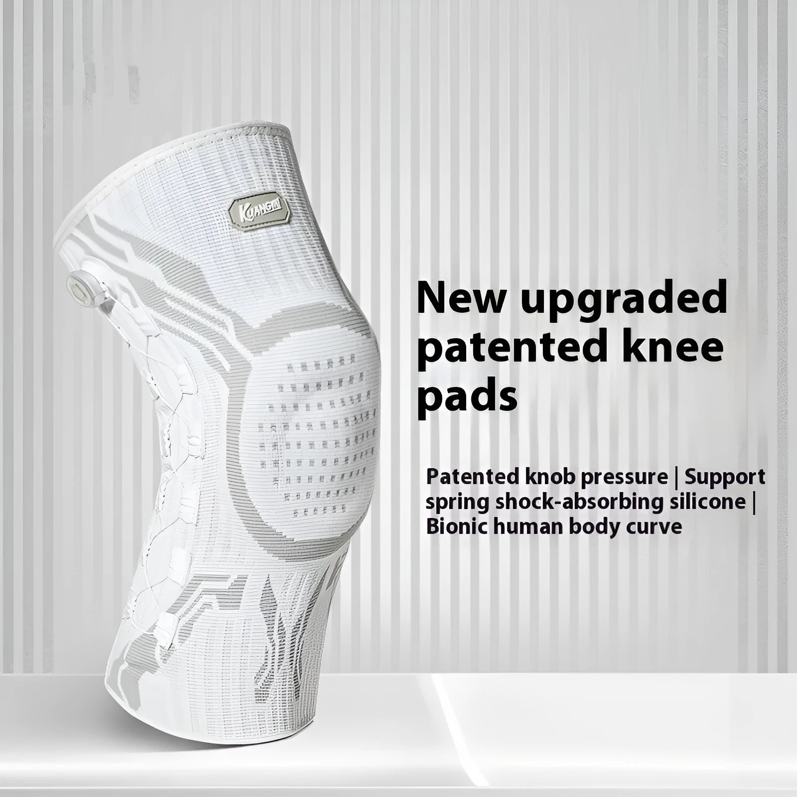 Grey and white sports knee pads showing left and right foot versions for adult basketball football running badminton