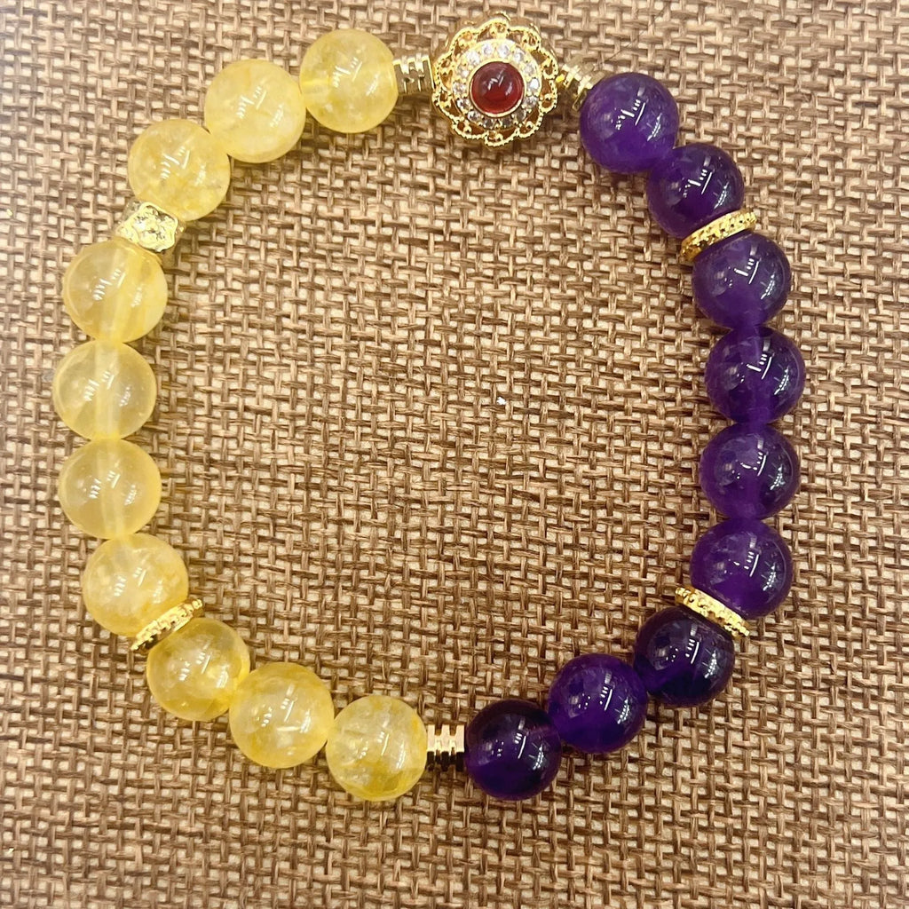 Handmade women's yellow and purple amethyst crystal bracelet with niche style design