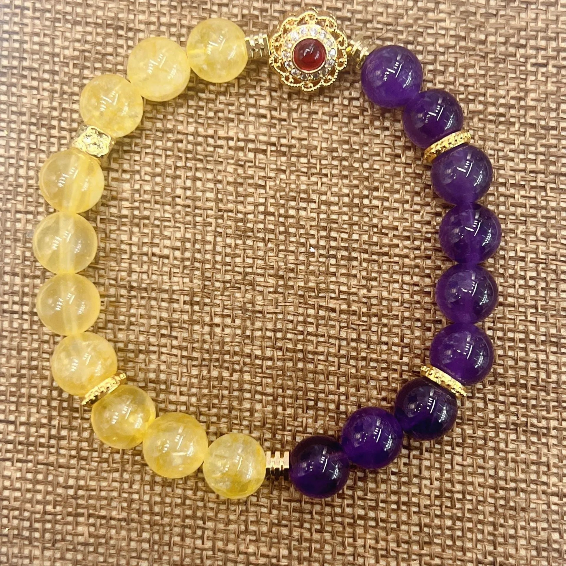 Handmade women's yellow and purple amethyst crystal bracelet with niche style design