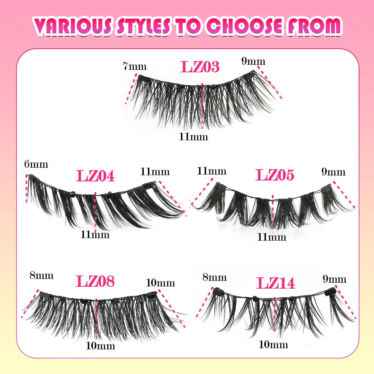 Reusable waterproof glue-free false eyelashes set in natural thick style with artificial fibre material