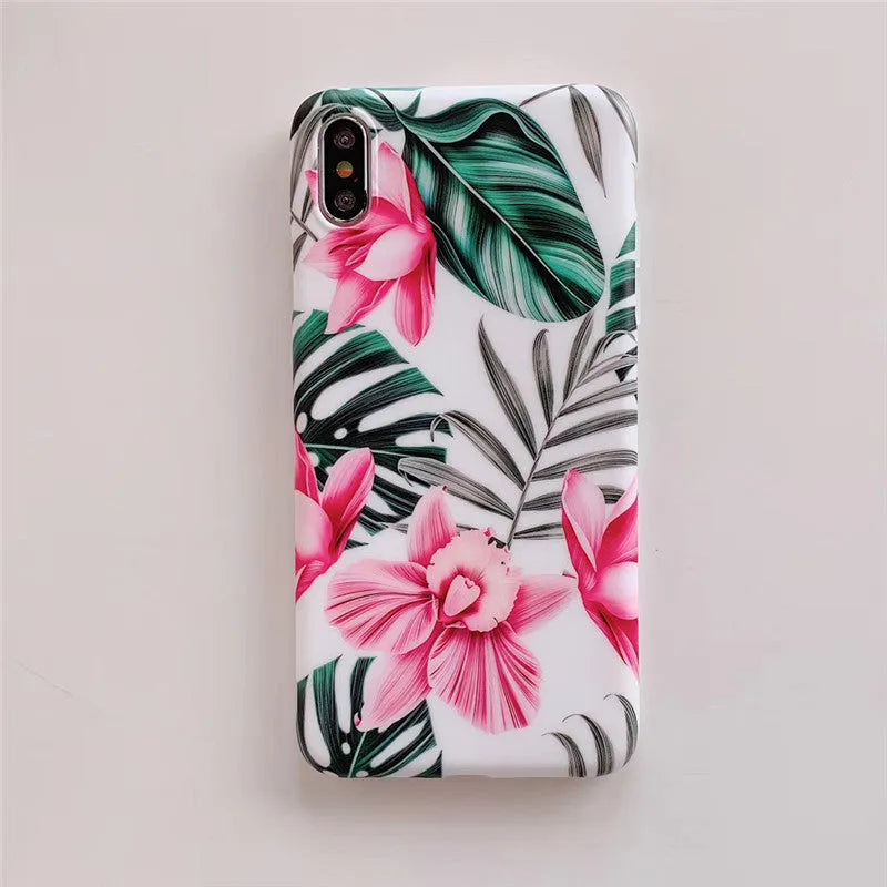 Pink floral print TPU phone case for iPhone showing back cover design