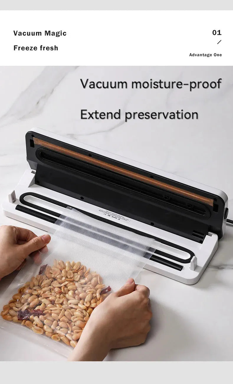Black automatic vacuum sealer machine for household food preservation and item storage protection