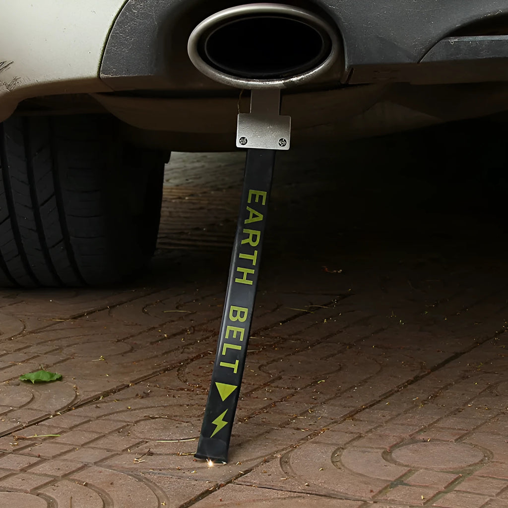 Black car electrostatic grounding belt with metal chain end, 370mm long, for saloon, SUV and van use.