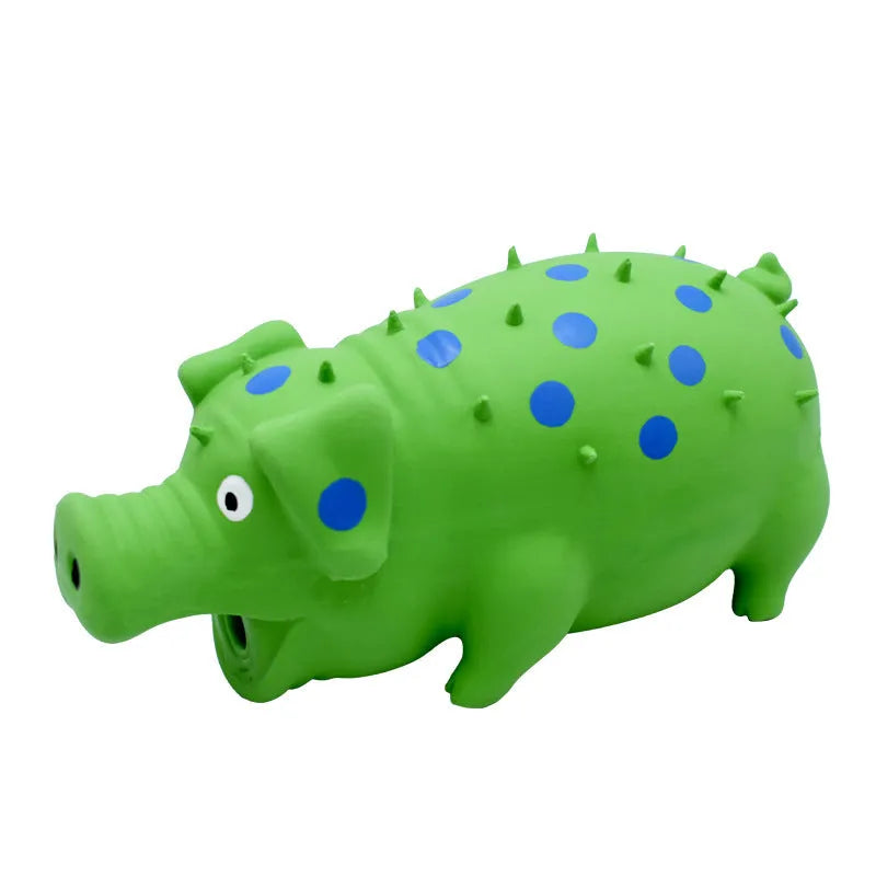 Colourful latex pig dog chew toy with textured surface and squeaker for aggressive chewers