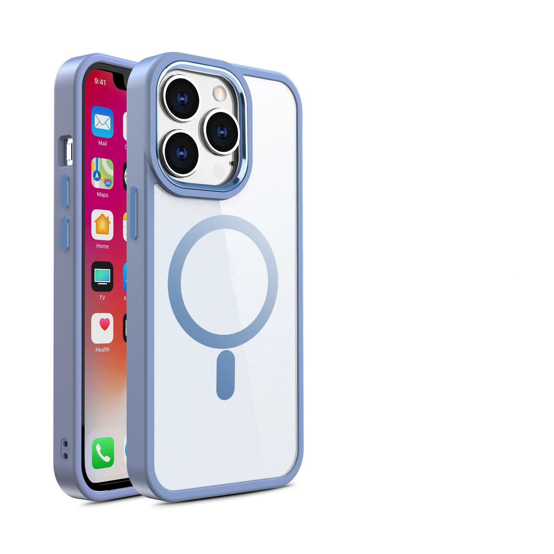 Transparent magnetic silicone phone case for iPhone models showing colour options