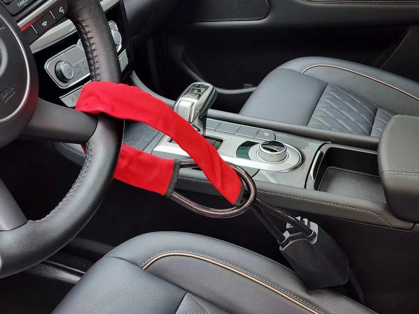General Motors car steering wheel security lock with wire cable in red colour option