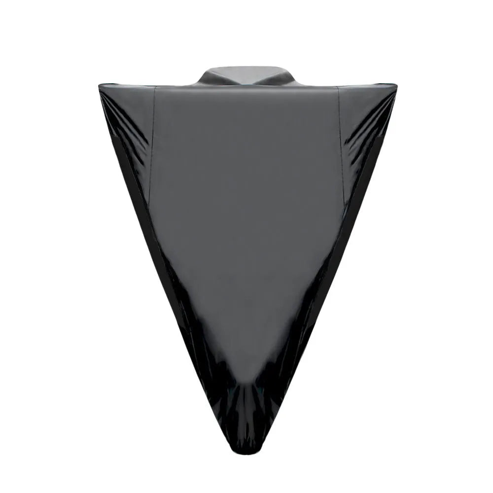 Motorcycle cover in black polyester showing six available sizes for electric vehicles and petrol bikes