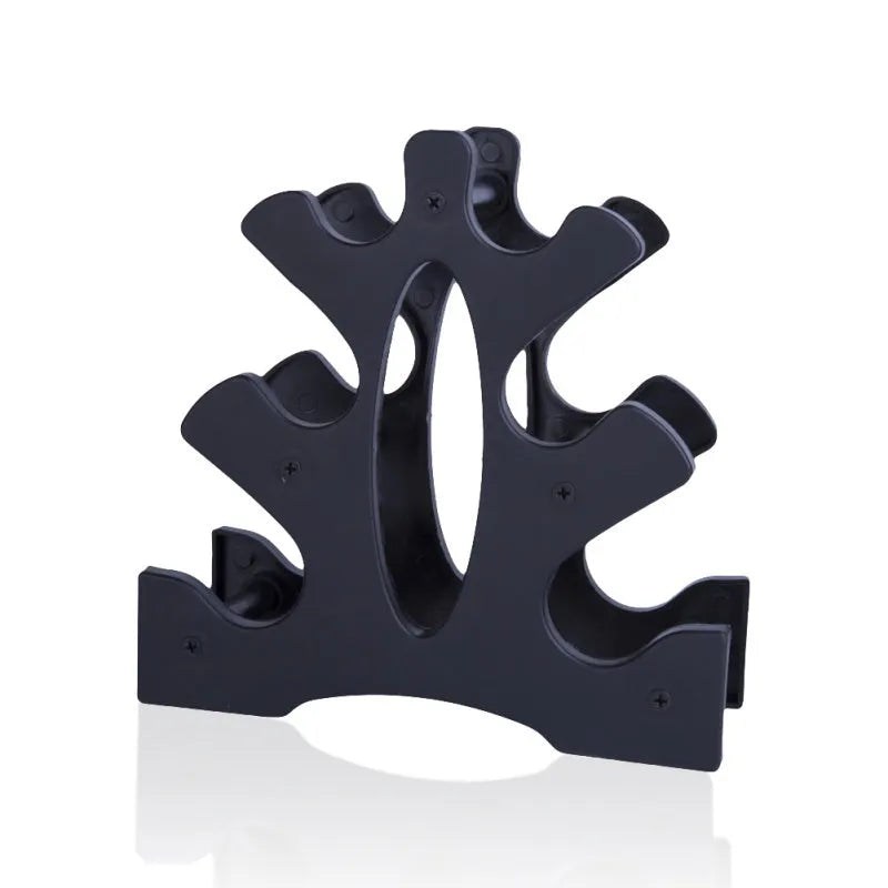 Dumbbell bracket wall mount with triangle and leaf shapes, 12x11 inches, for pairs of dumbbells up to 10 pounds.