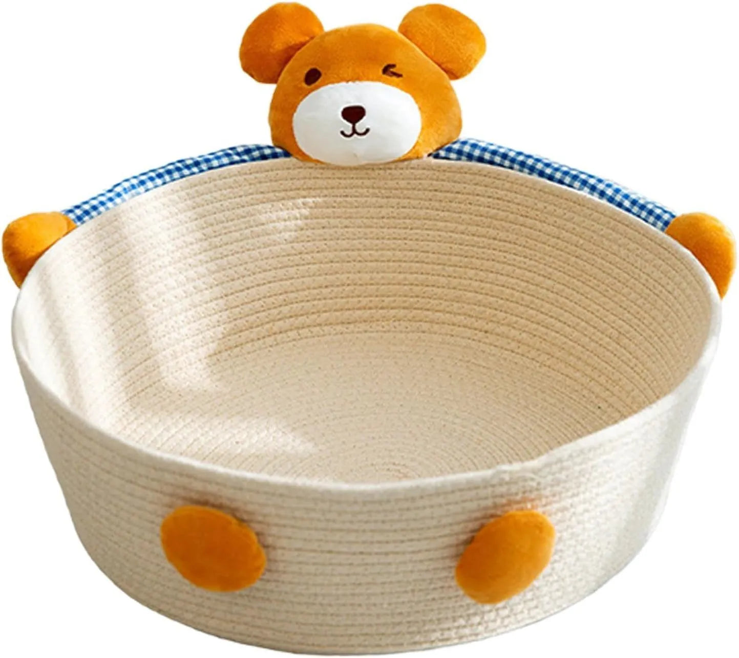 Cotton rope woven cat bed with scratching board rabbit motif for indoor cats