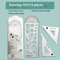Youpai transparent acrylic drawing ruler set with square protractor on a technical drawing.