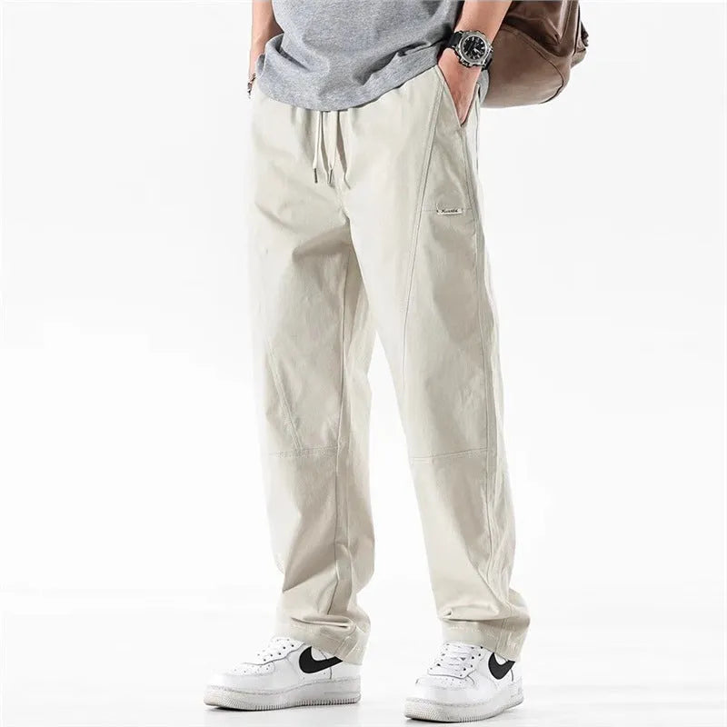 Antibacterial cotton wide-leg trousers with pants-mouth opening in milky white colour