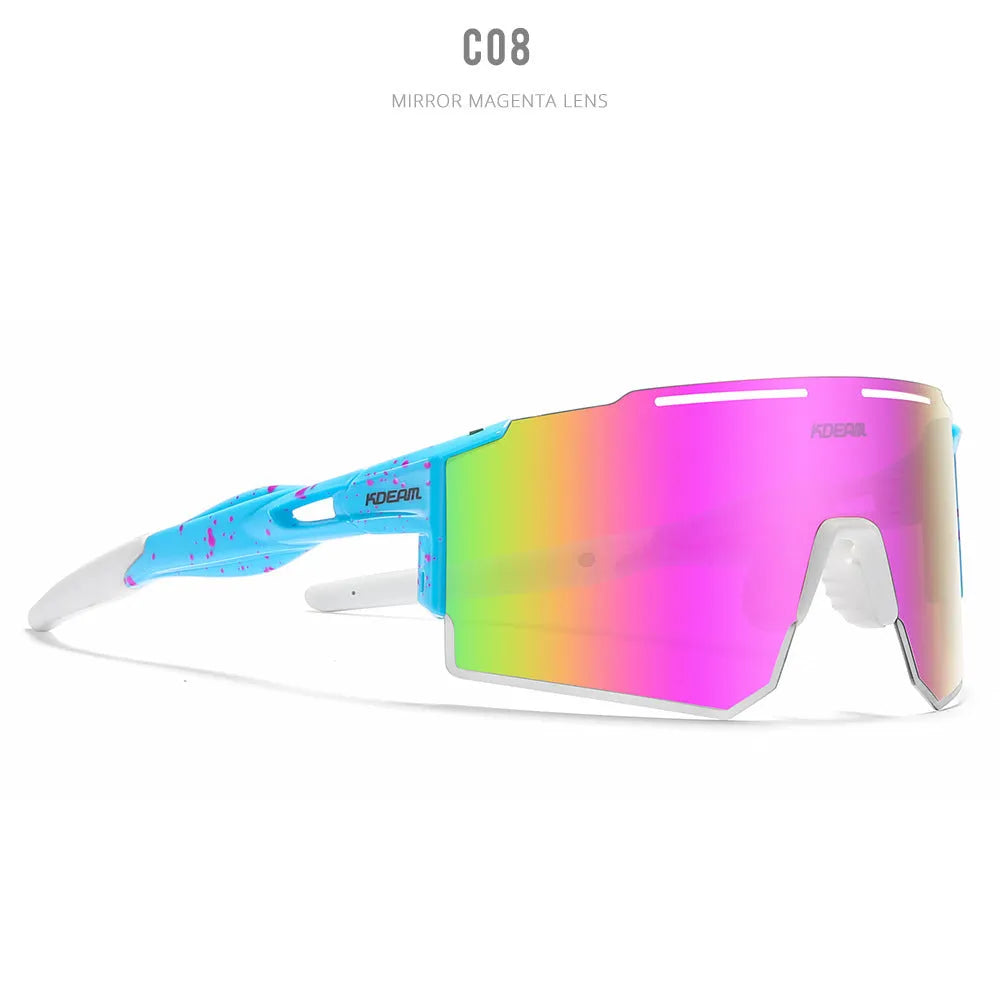 Ultralight polarised cycling sunglasses with frameless TR90 frame in a selected colour.
