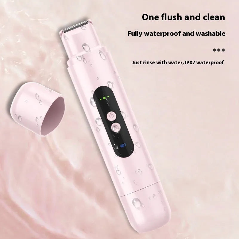 Pink portable electric armpit hair trimmer with floating blade and USB charging cable