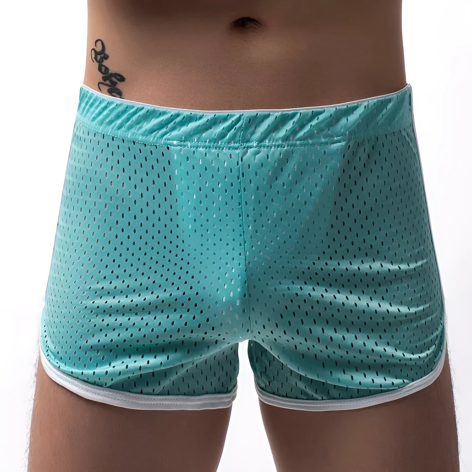 Men's cotton boxer shorts in multiple colours on a mid-waist fit model