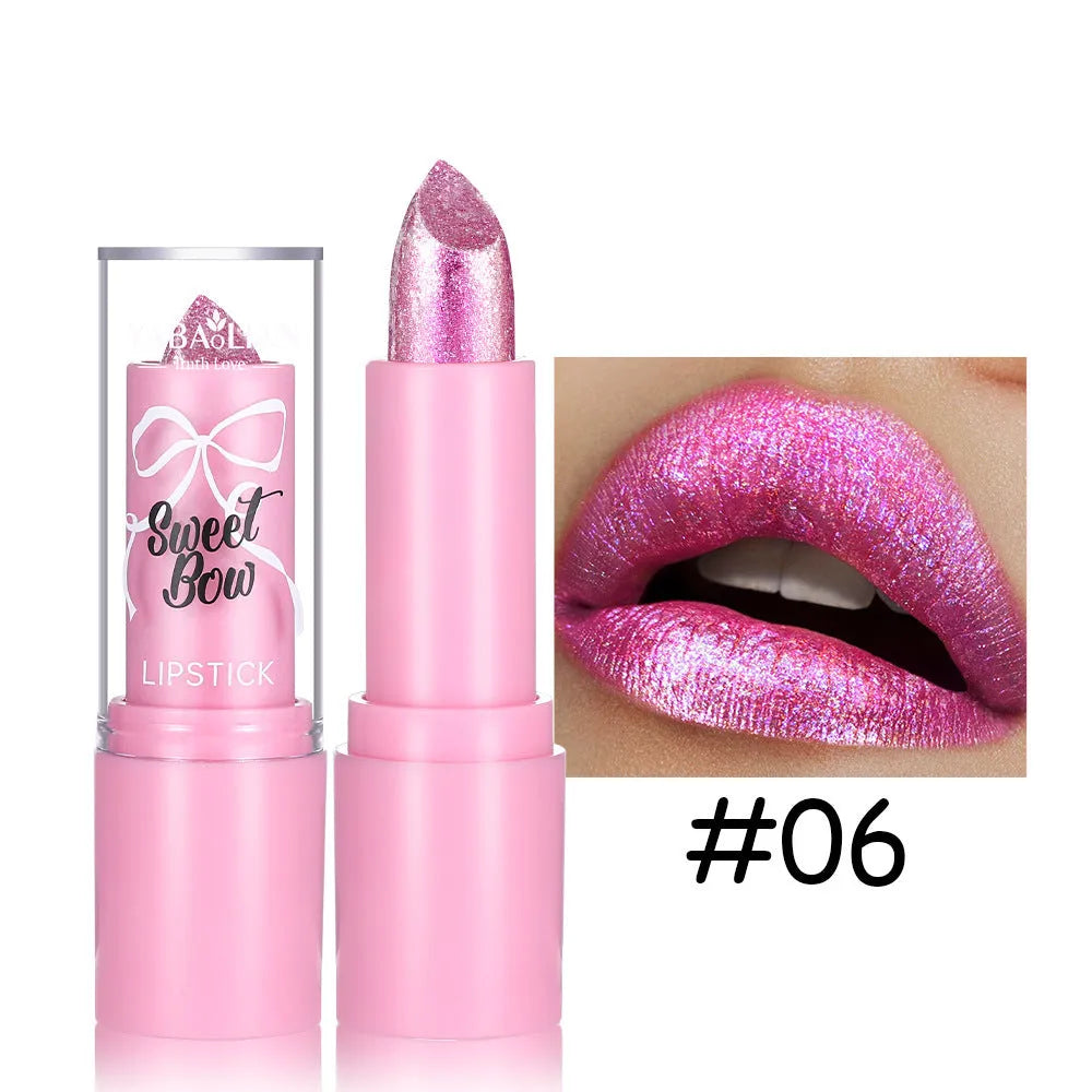 Sweetheart bow diamond lipstick in matte finish, showing six colour options.