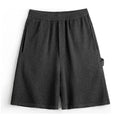 Cement grey men's loose fit straight cut athletic shorts with elastic waistband