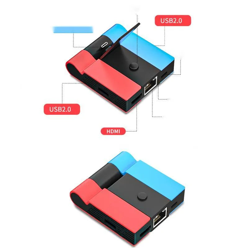 Compact game console multi-function adapter with aluminium alloy housing and Type-C port for 4K projection to TV.