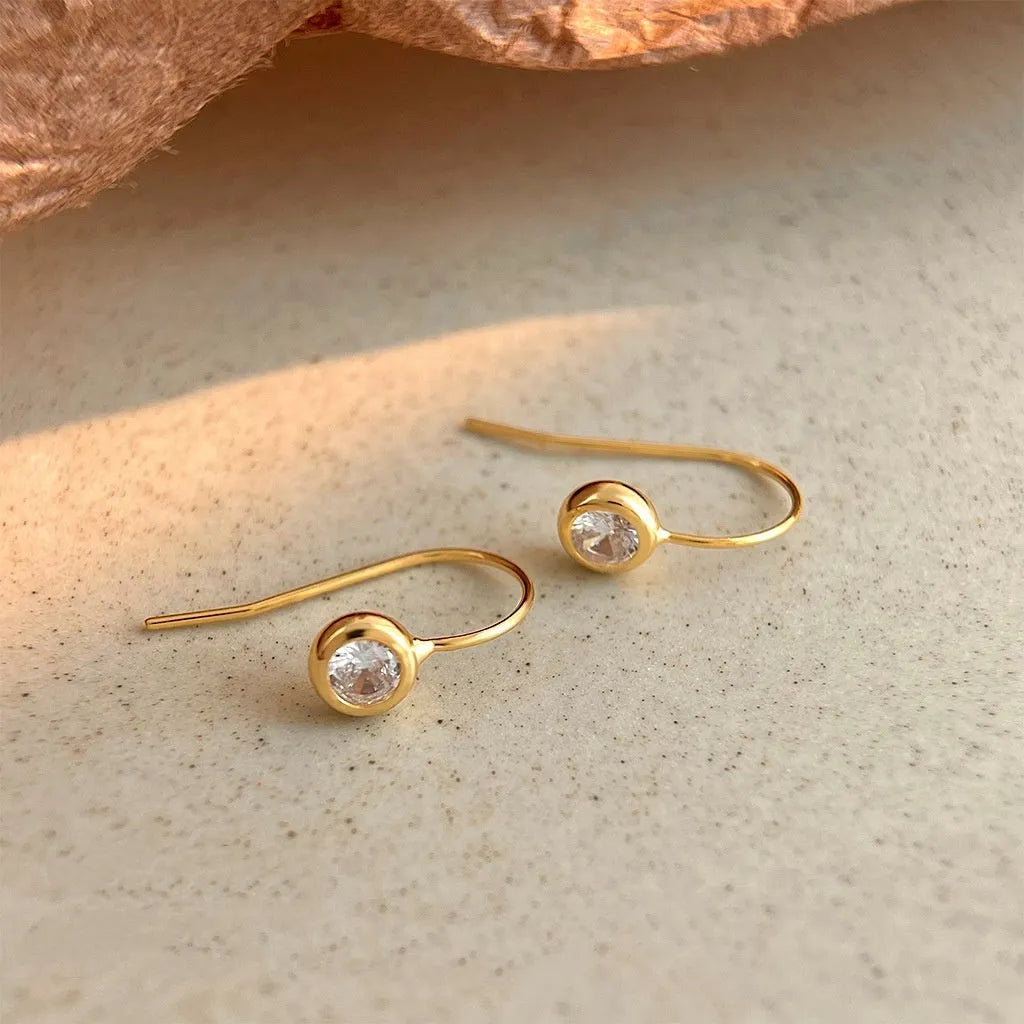 Simple round zircon earrings on display, geometric shape, light luxury style for women