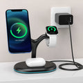 Black ABS magnetic wireless charger with three-in-one design for mobile devices