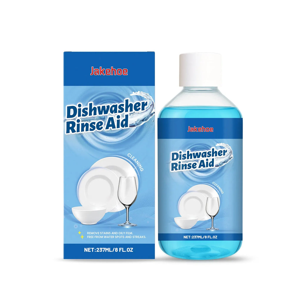 237mL bottle of concentrated dishwasher detergent for stain and oil removal on kitchenware.